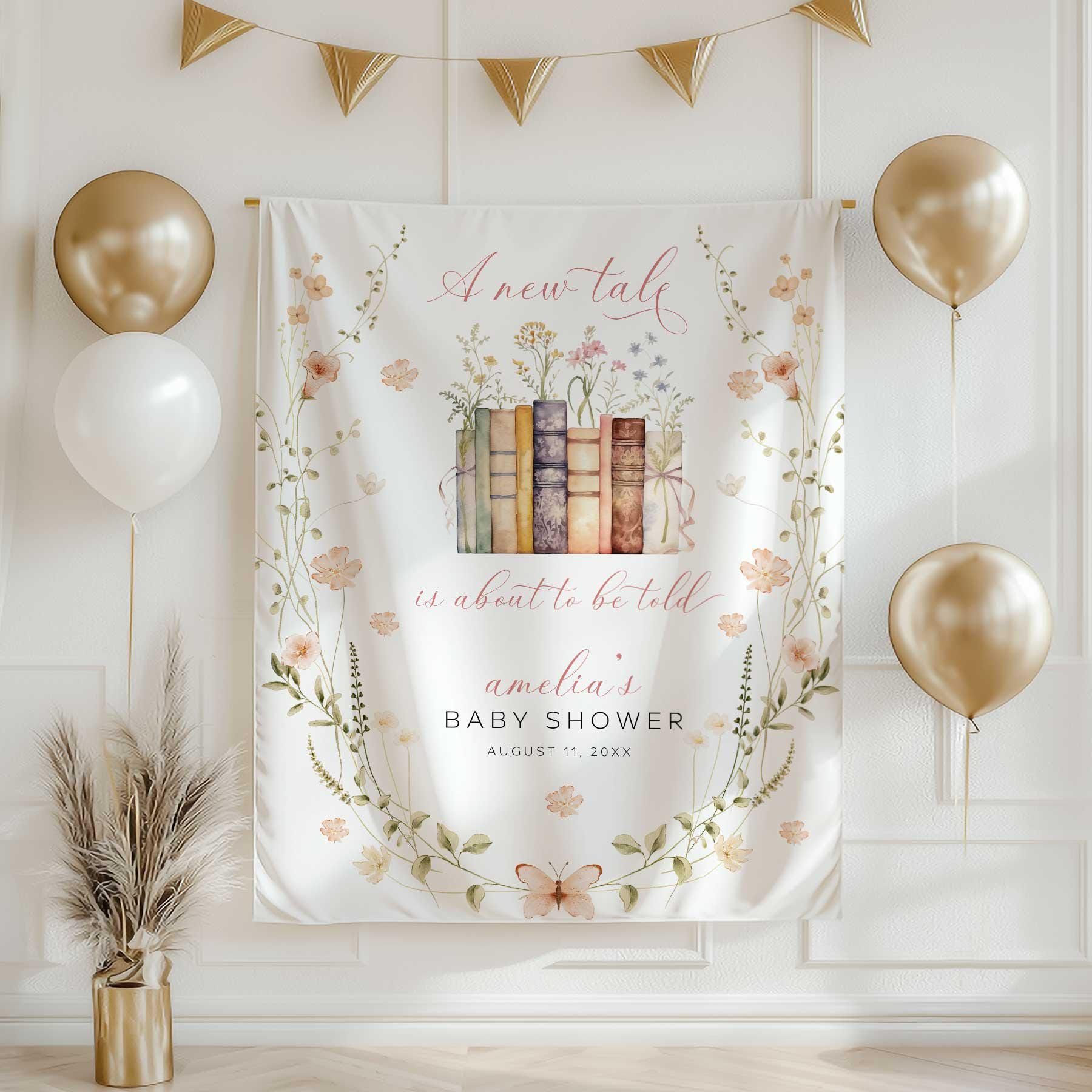 JOYMEMO Babyparty Deko 'A New Chapter' – Banner & Girlande Storybook-Design, Waldtiere Motiv
