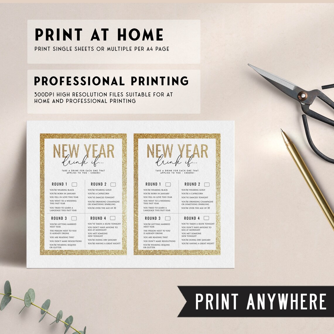 20 New Years Game Bundle, Printable Family Games, Virtual Party Games ...