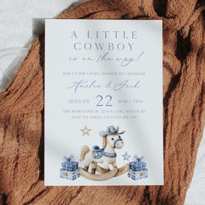 A Little Cowboy Baby Shower Invite, Blue Cowboy Baby Shower Invitation, Editable Baby Rodeo Invite, Western Boy Baby shower Invitation CBB