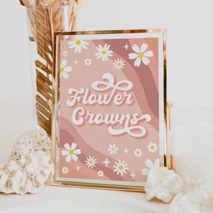 Groovy Birthday Party Decor Flower Crowns 70&#39; Daisy Sign Decor Groovy Pastel Hippie Birthday Decoration Editable Birthday Decor Signs GRV