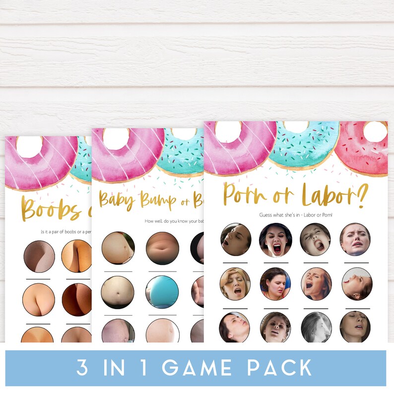 Boobs or Butts D1 Printable Baby Shower Games Labor or Porn Fun Donut Baby Shower Games Donut Baby Games Bundle Baby Bump Beer Belly