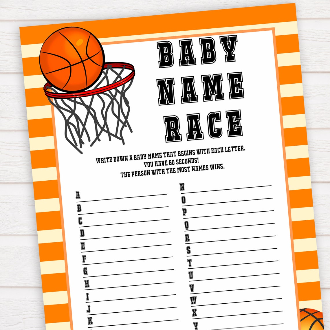 Basketball Baby Name Race Game Printable Baby Shower Games Etsy