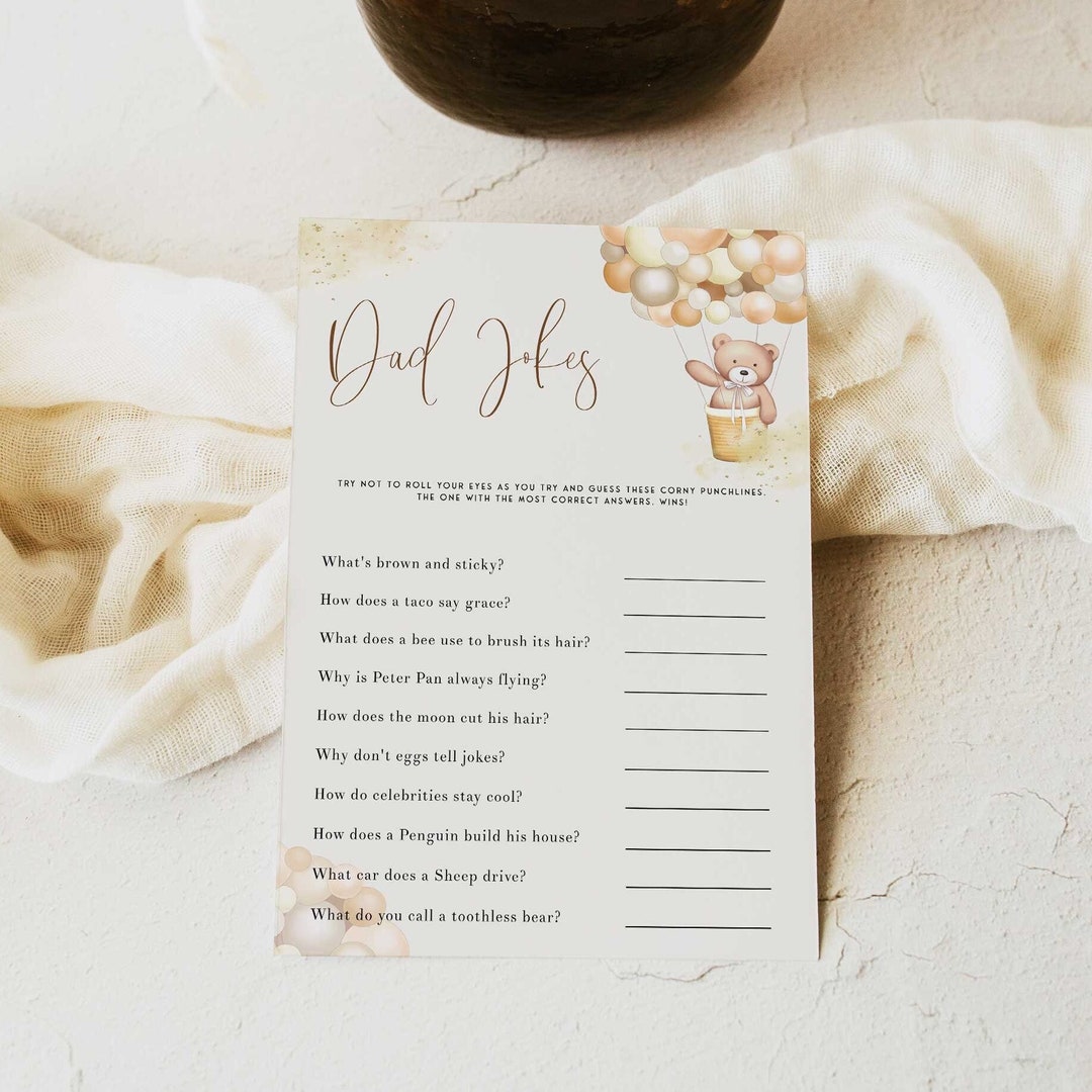 Dad Jokes Baby Shower Game, Printable Baby Shower Games, Hot Air