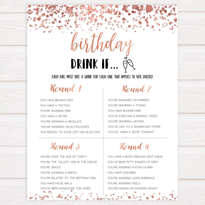 Birthday Drink If Game Printable Birthday Games Drink If - Etsy