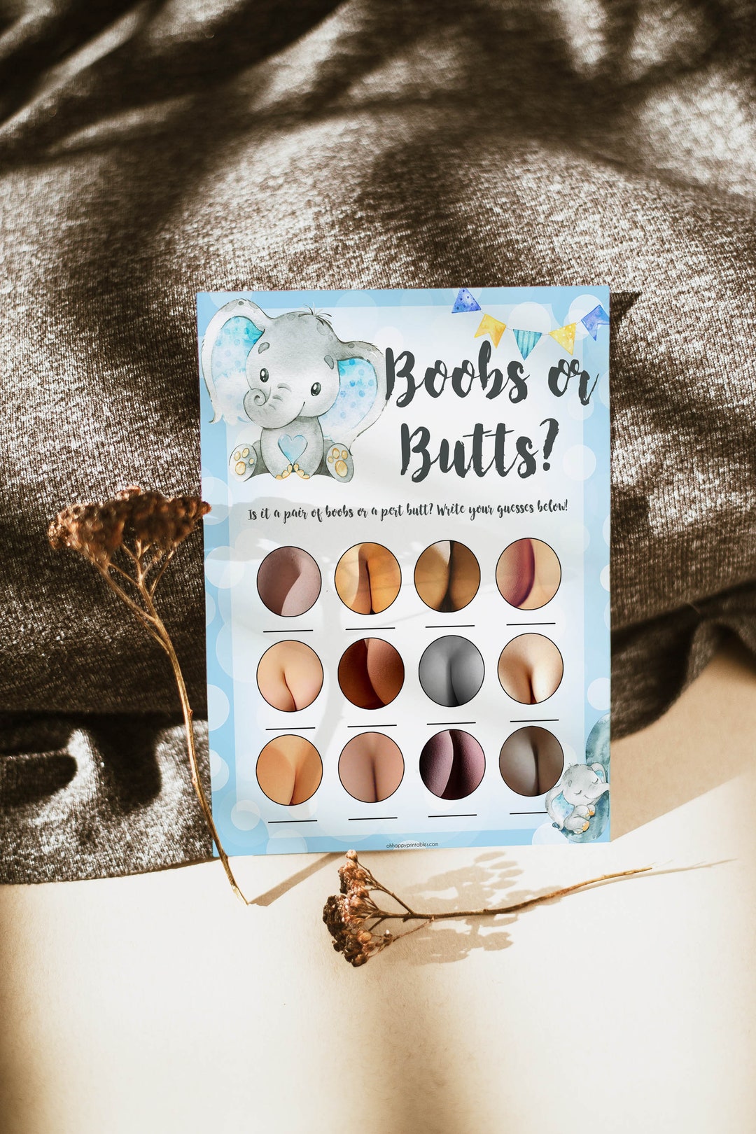 Boobs or Butts Baby Game - Modern Printable Baby Shower Games –  OhHappyPrintables