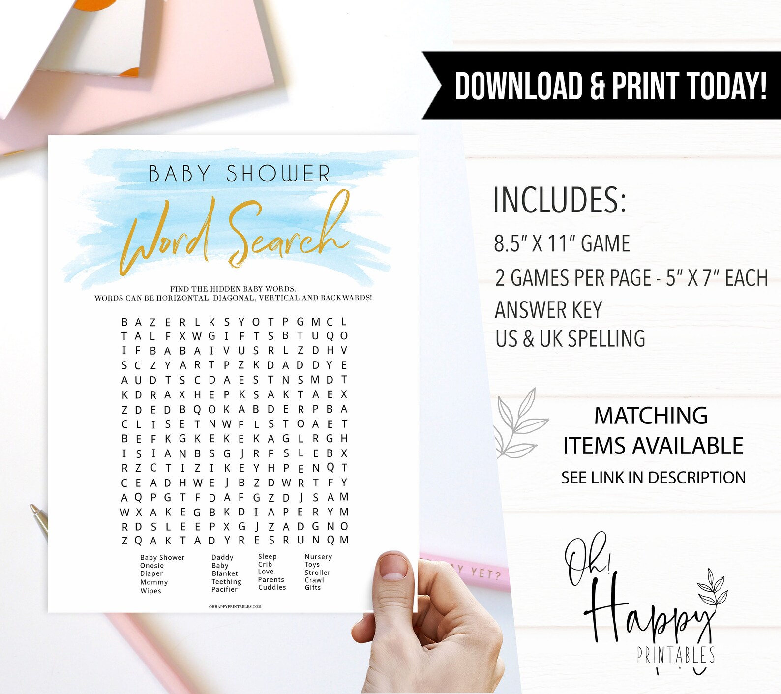 Baby Shower Word Search Game Printable Baby Shower Games | Etsy
