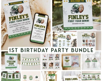 Football Birthday Invitation Bundle, First Year Down Birthday, Rookie Year Birthday Set, Editable Football Party Bundle Printables FB1