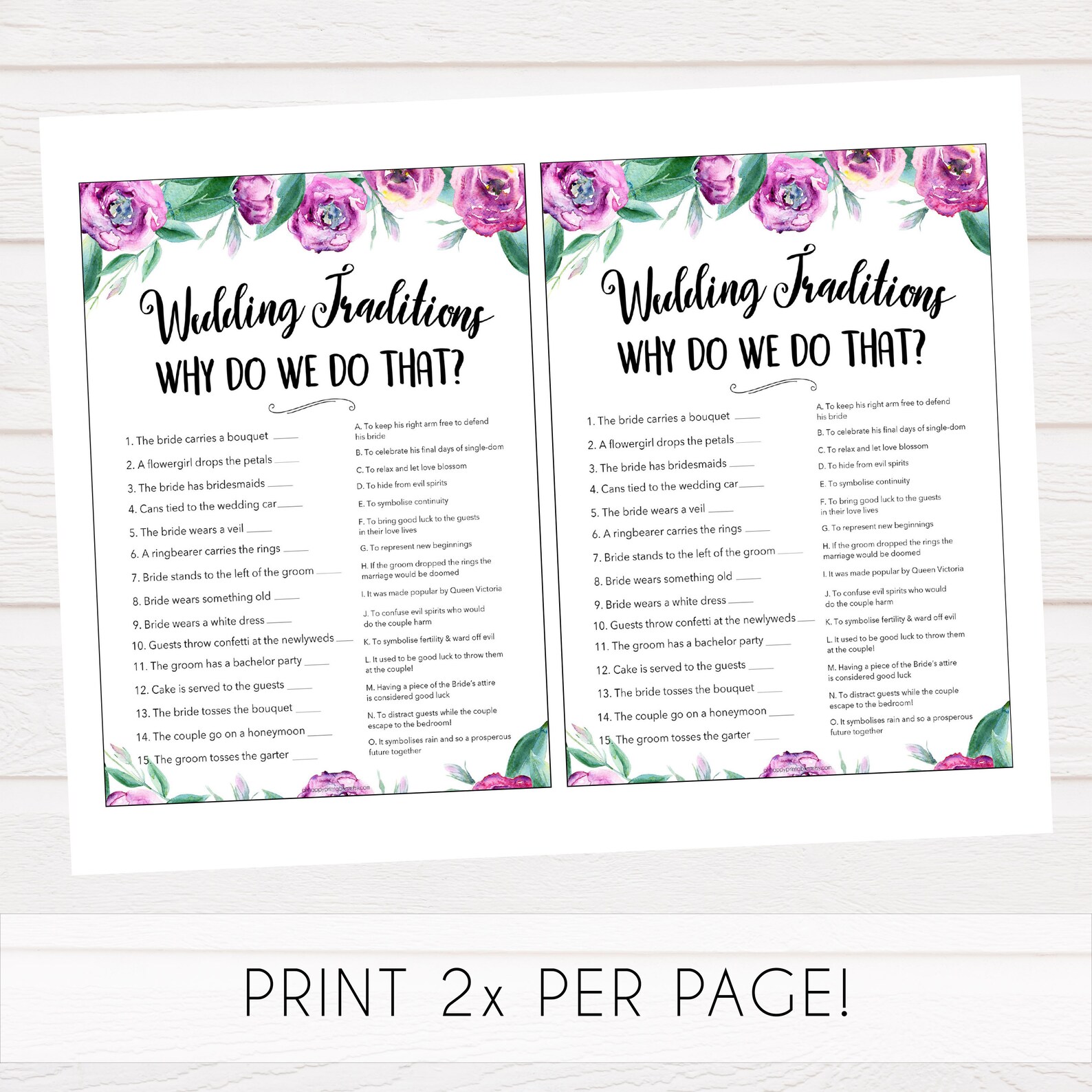 Wedding Traditions Bridal Shower Game Wedding Trivia Game Etsy