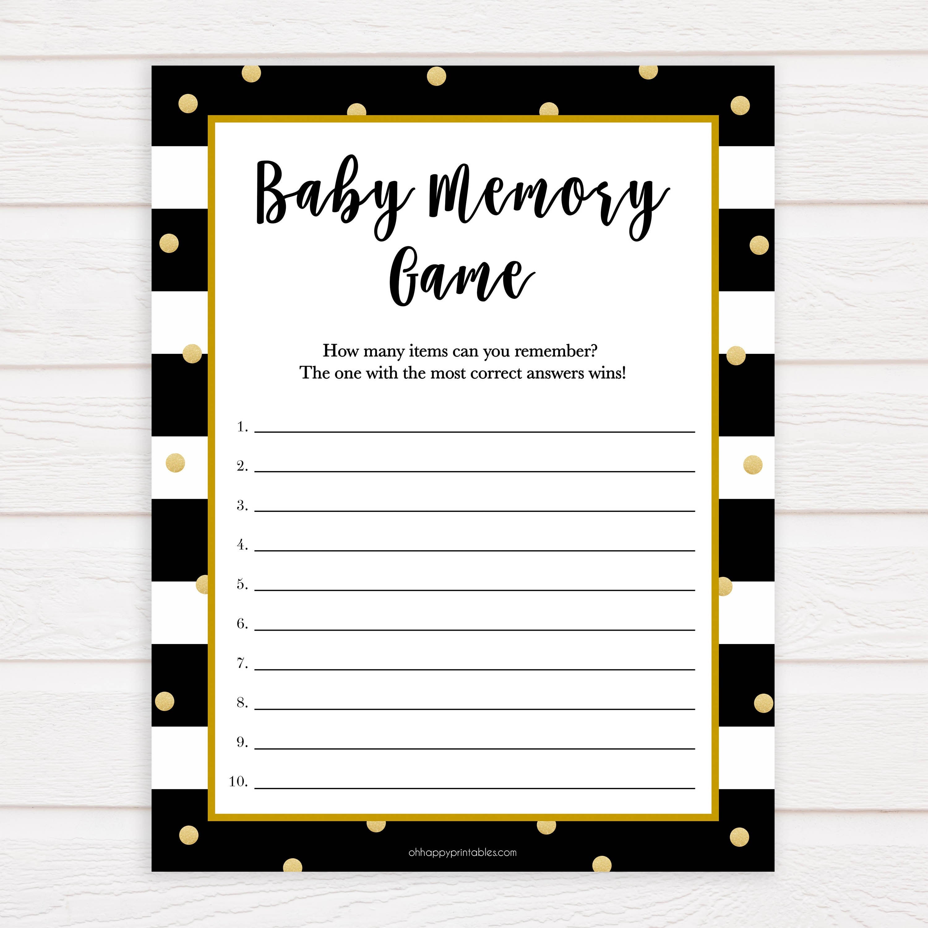 Striped Baby Memory Game Printable Baby Shower Games Baby | Etsy