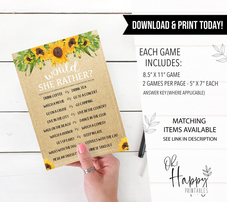 Sunflowers Bridal Shower Game Bundle Bridal Shower Games Etsy