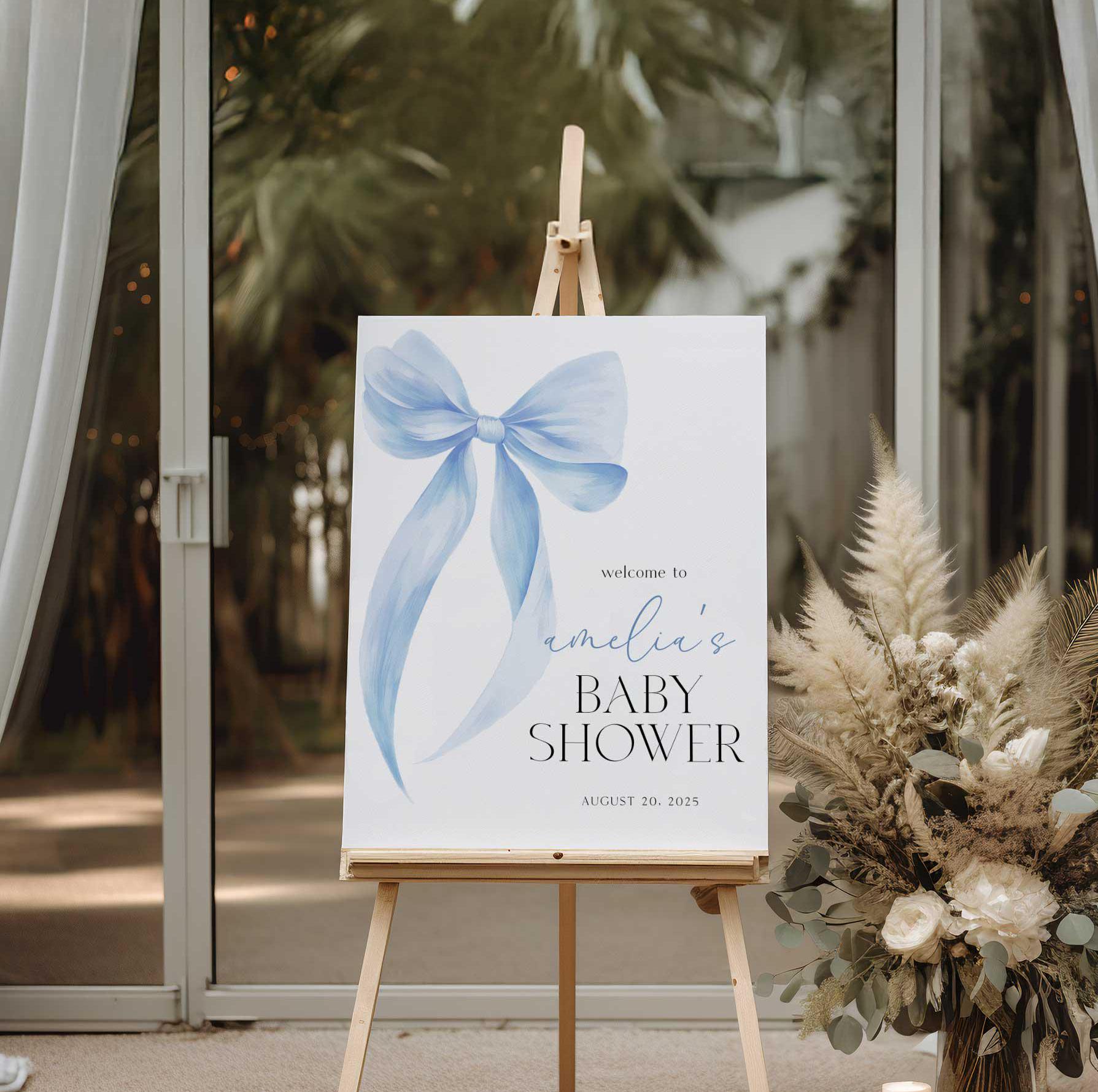 Blue Bow Baby Shower Welcome Sign, Blue Boy Baby Shower Welcome Sign ...