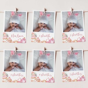 Modèle de bannière photo bébé étape, Tea Party 1ère année cartes mensuelles modifiables de bébé, guirlande photo imprimable, téléchargement immédiat TP1