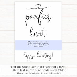 EDITABLE Pacifier Hunt Game, Printable Baby Shower Games, Pacifier Hunt ...