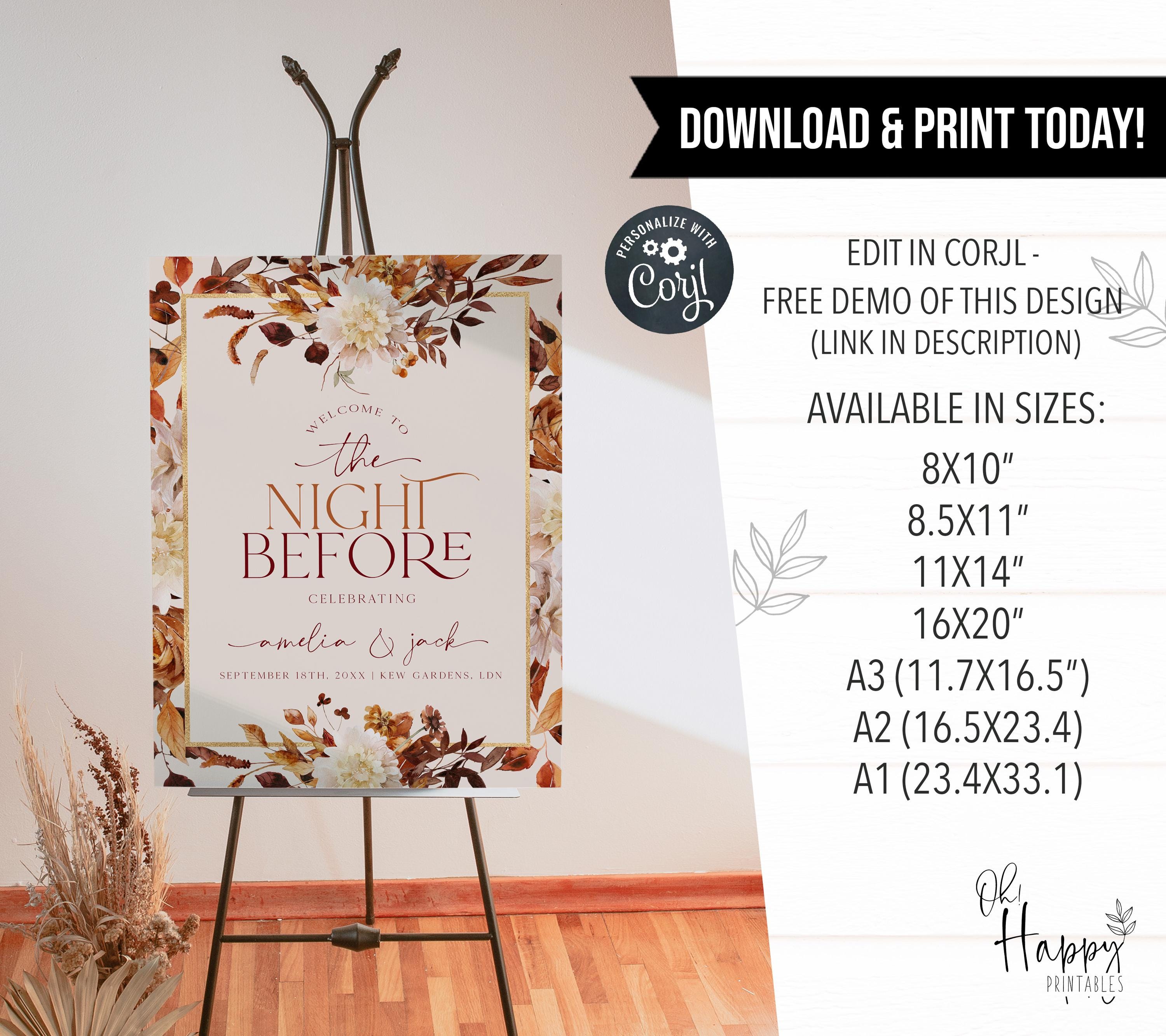 The Night Before Editable Welcome Sign Template, Wedding Rehearsal ...