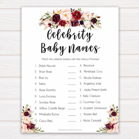 Celebrity Baby Names Marsala Flowers Match Celebrity Babies Etsy