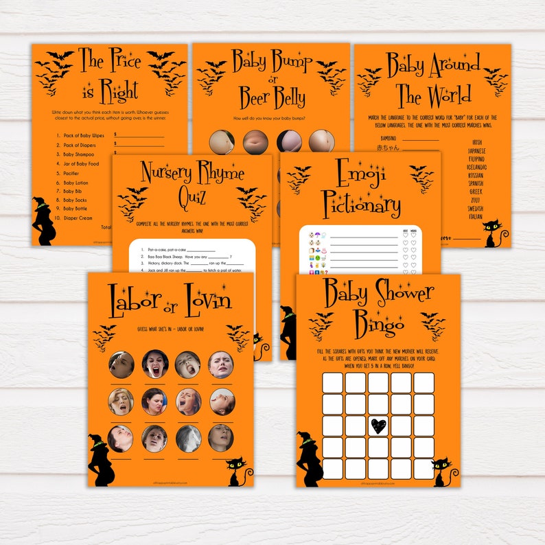 Halloween Baby Shower Games Pack 7 Baby Shower Games Bundle Etsy Halloween Baby Shower Games Pack 7 Baby Shower Games Bundle Etsy