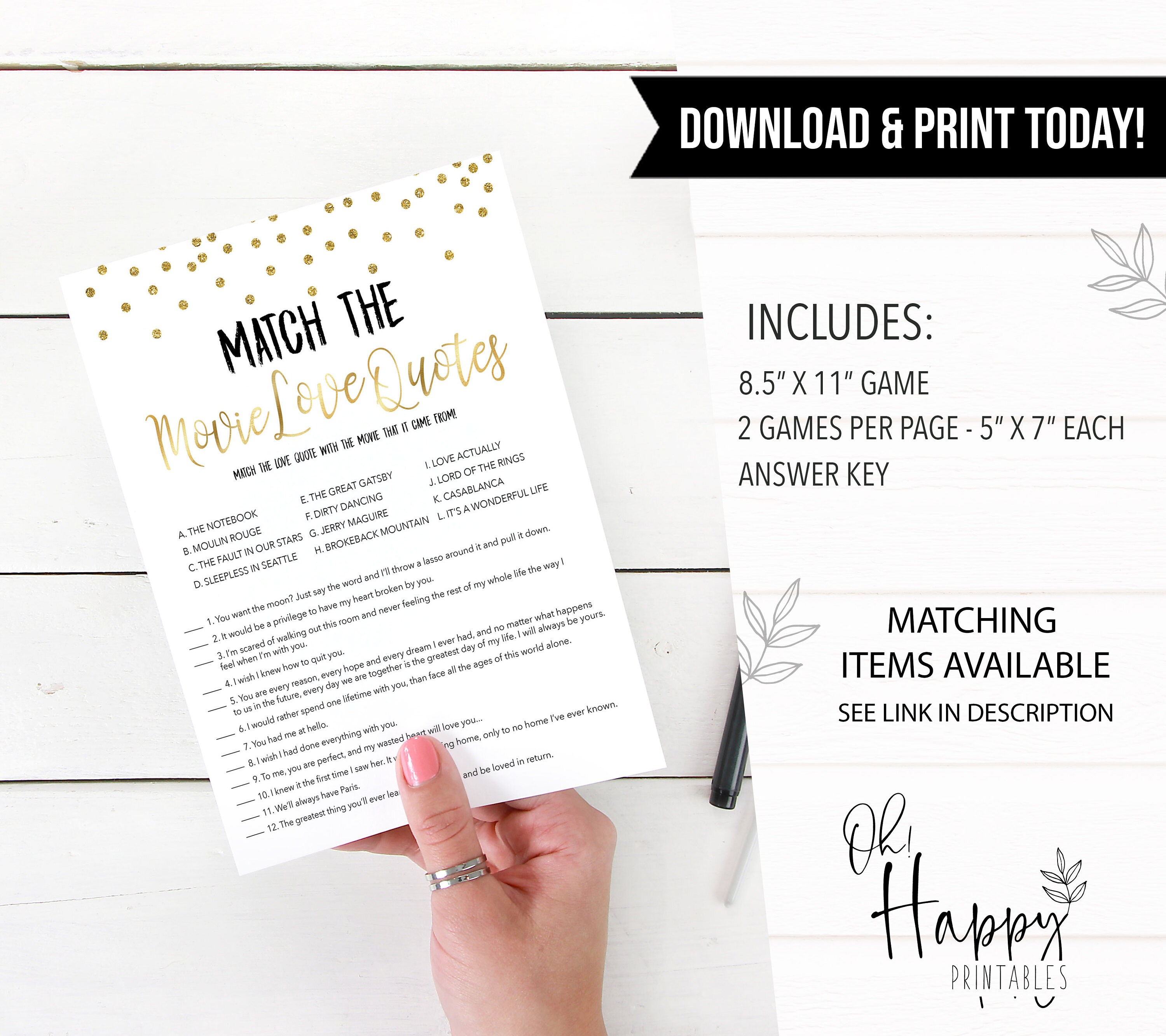 Bridal Shower Game Movie Love Quotes Bridal Shower Game Etsy