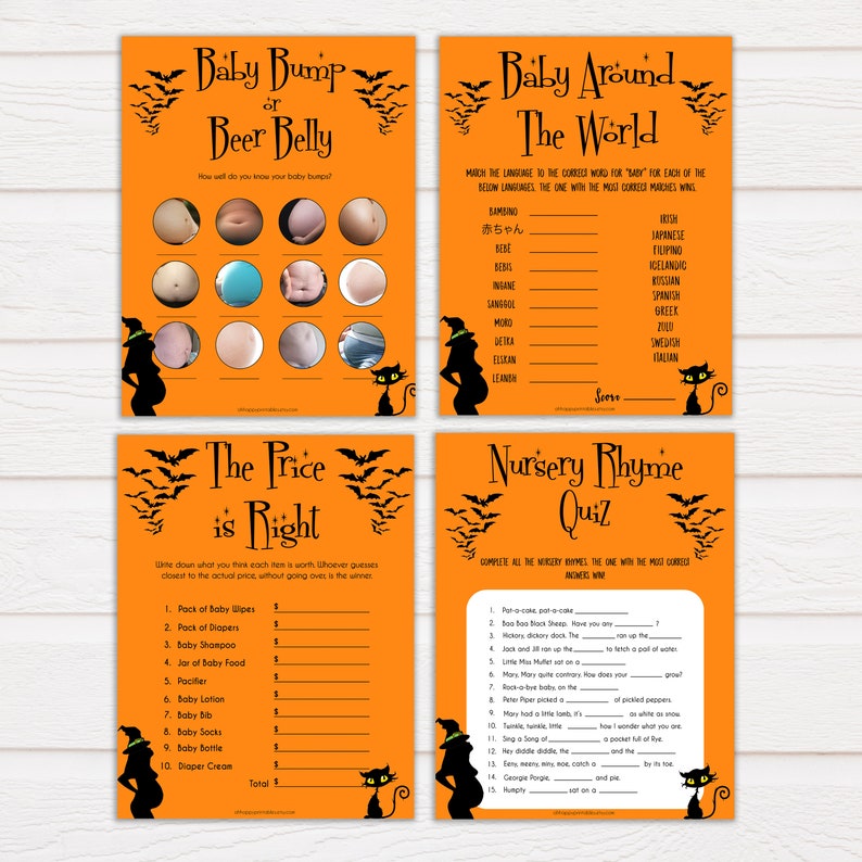 Halloween Baby Shower Games Pack 7 Baby Shower Games Bundle Etsy
