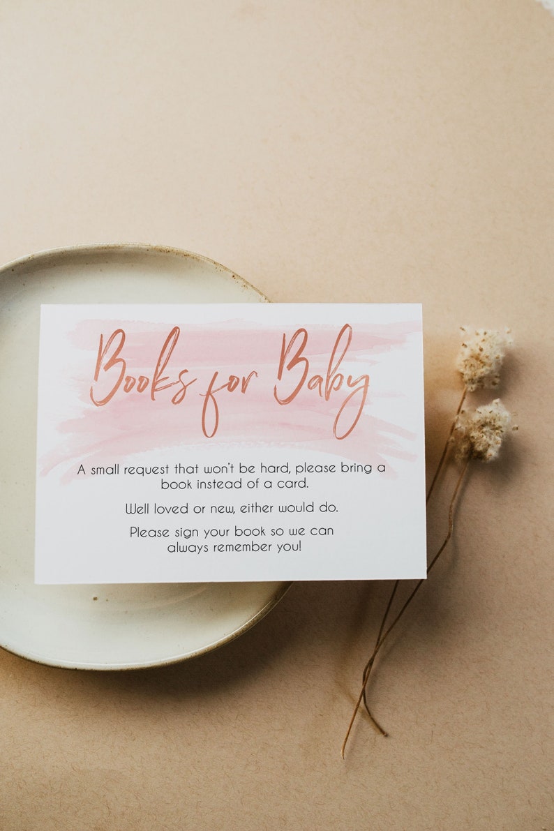 Books for Baby Insert Printable Baby Shower Inserts Pink Etsy