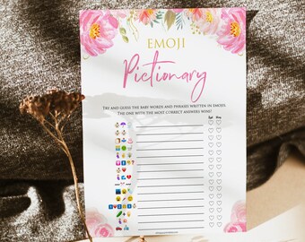 Blush Floral Baby Shower, Baby Emoji Pictionary Game, Printable Baby Shower Games, Baby Emoji Pictionary, Baby Shower Games, Baby Games, BF1