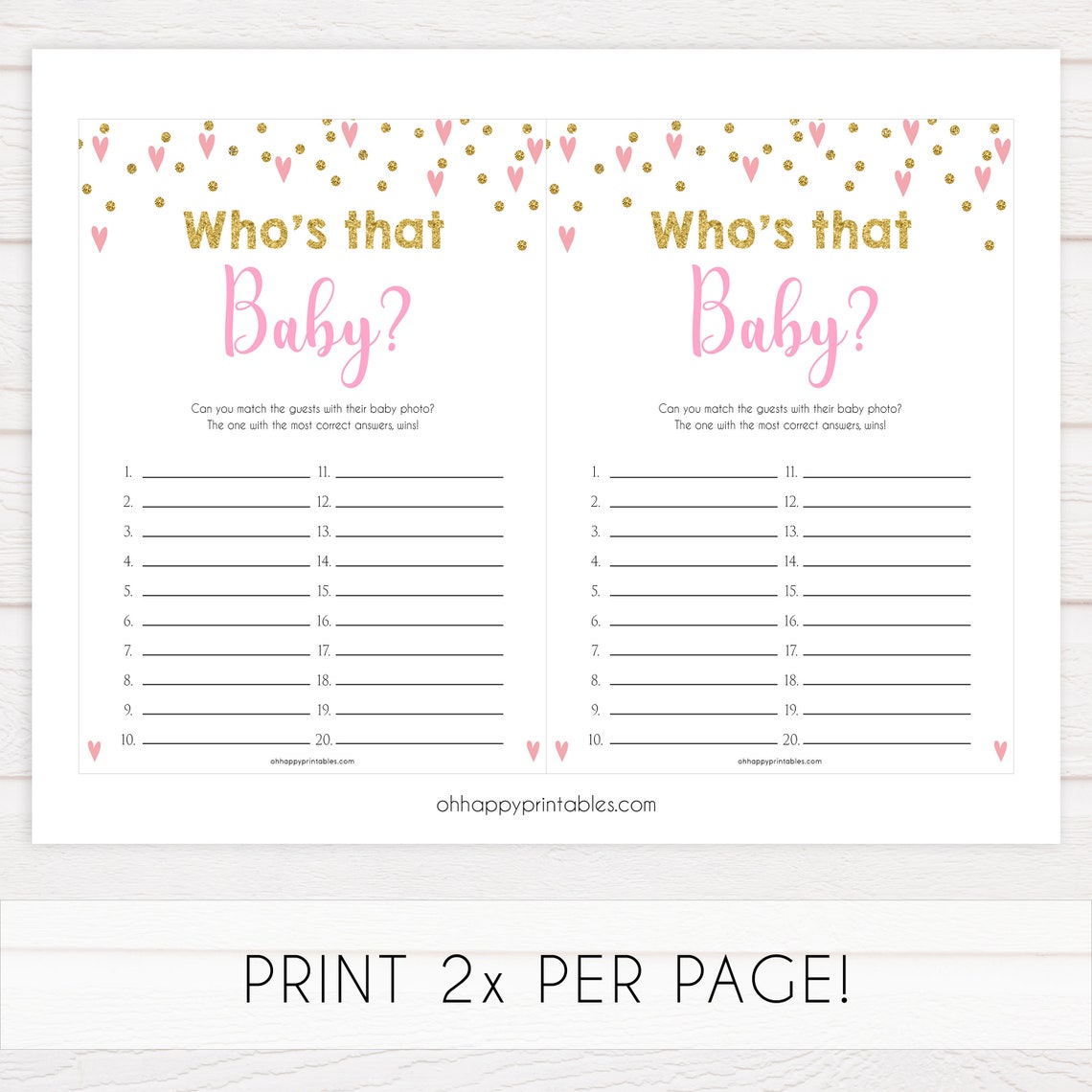 Whos That Baby Game Printable Baby Shower Games Pink Hearts Etsy