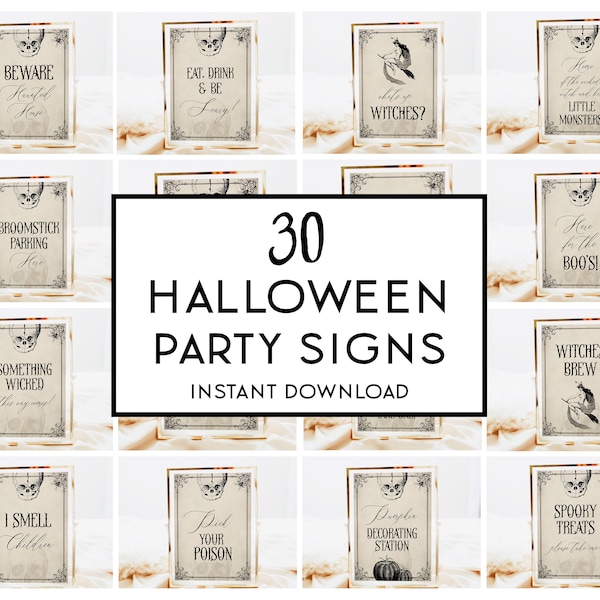 30 Vintage Halloween Party Signs Bundle, Halloween Party Decor, Printable Halloween Signs, Halloween Table Signs, Printable Halloween Party