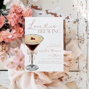 Love Is Brewing Bridal Shower Invitation, Espresso Martini Bridal Shower Invitation, Coffee Bridal Shower, Editable Bridal Coffee Invite