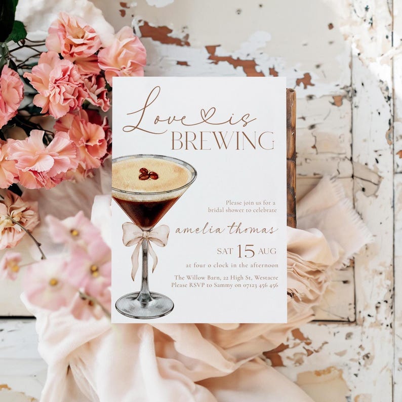 Love Is Brewing Bridal Shower Invitation, Espresso Martini Bridal Shower Invitation, Coffee Bridal Shower, Editable Bridal Coffee Invite