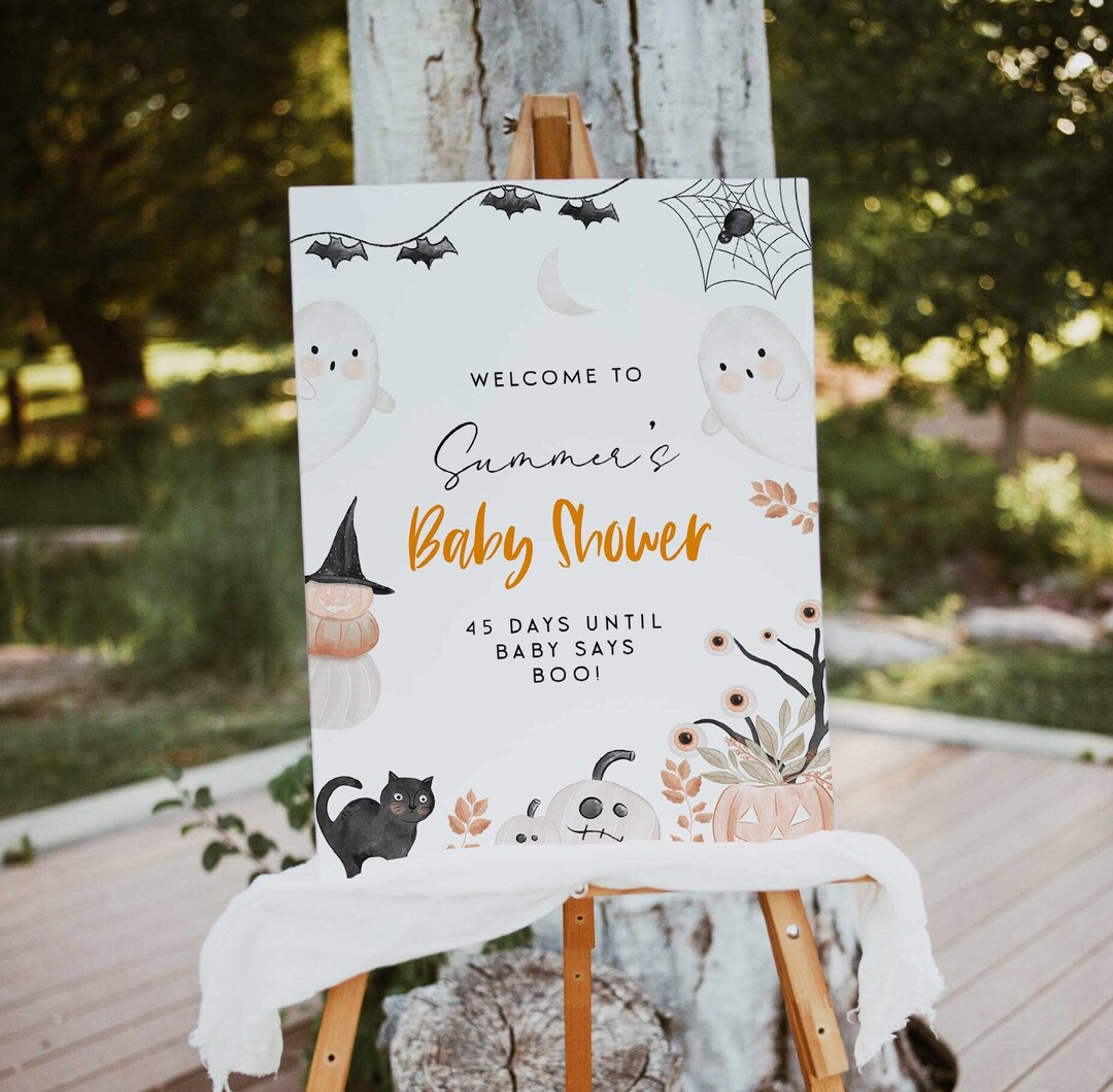 Letrero de bienvenida para baby shower editable A Little Boo, letrero ...