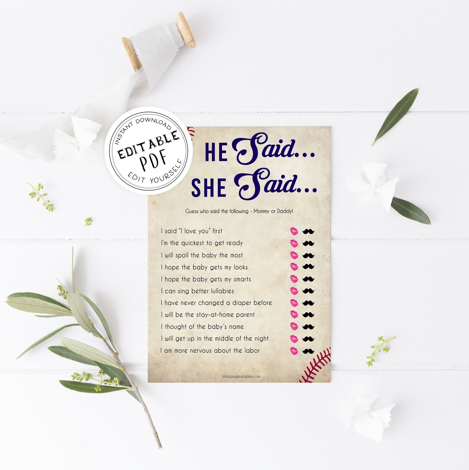 EDITABLE He Said She Said Baby Shower Game Printable Baby - Etsy