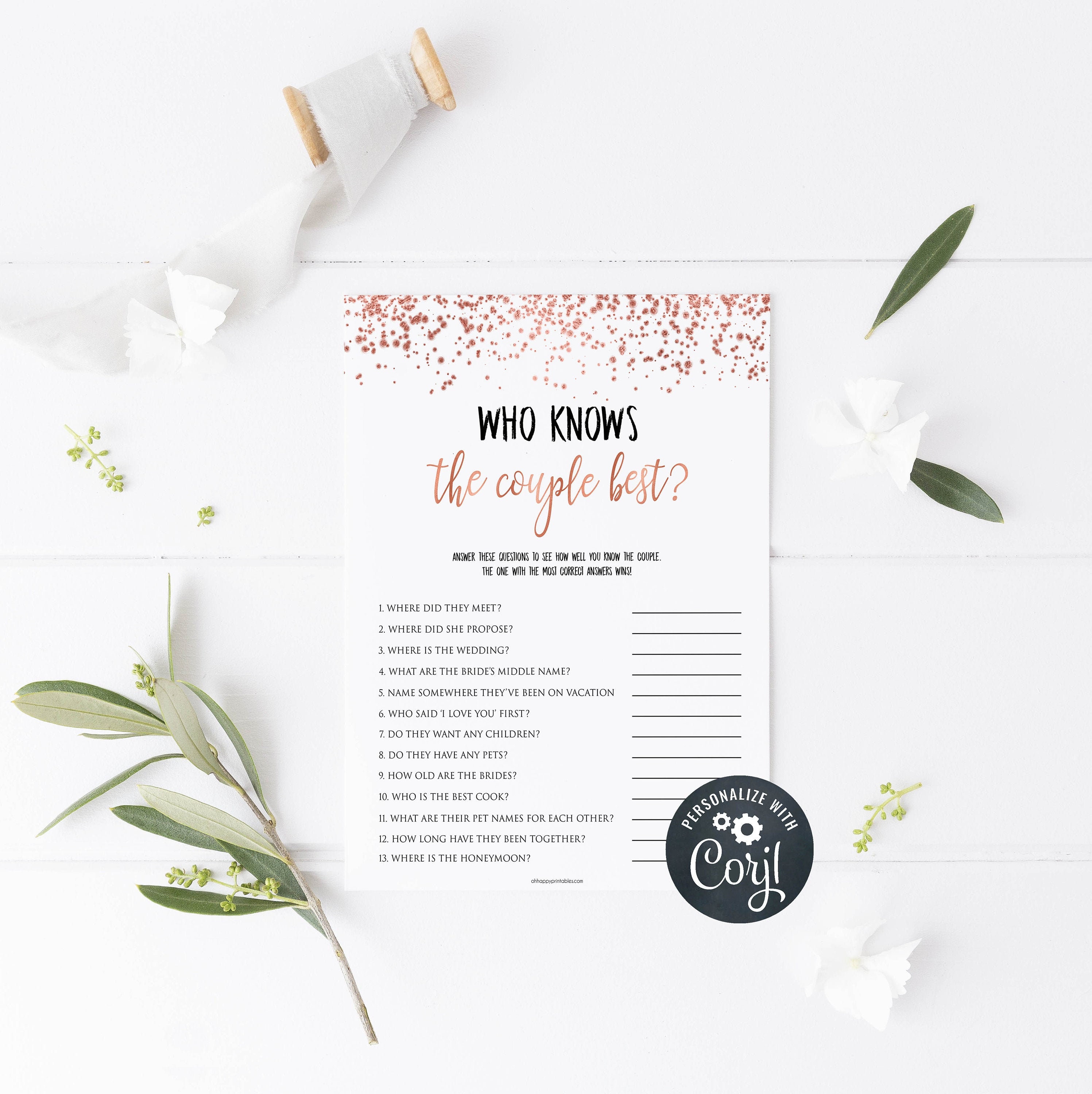 Who Knows the Couple Best in Rose Gold  Shop Bridal Shower Games –  OhHappyPrintables