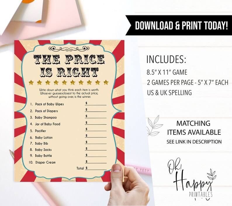 EDITABLE Price is Right Baby Shower Game Printable Baby Etsy