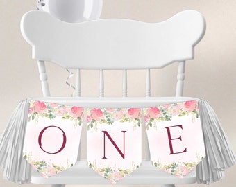 First Birthday ONE Birthday Banner, Tea Party Birthday Banner, Whimsical Floral Party Decorations, Par-Tea First Birthday Bunting TP1