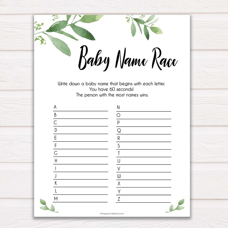 Botanical Baby Name Race Game Greenery Baby Shower Games Etsy