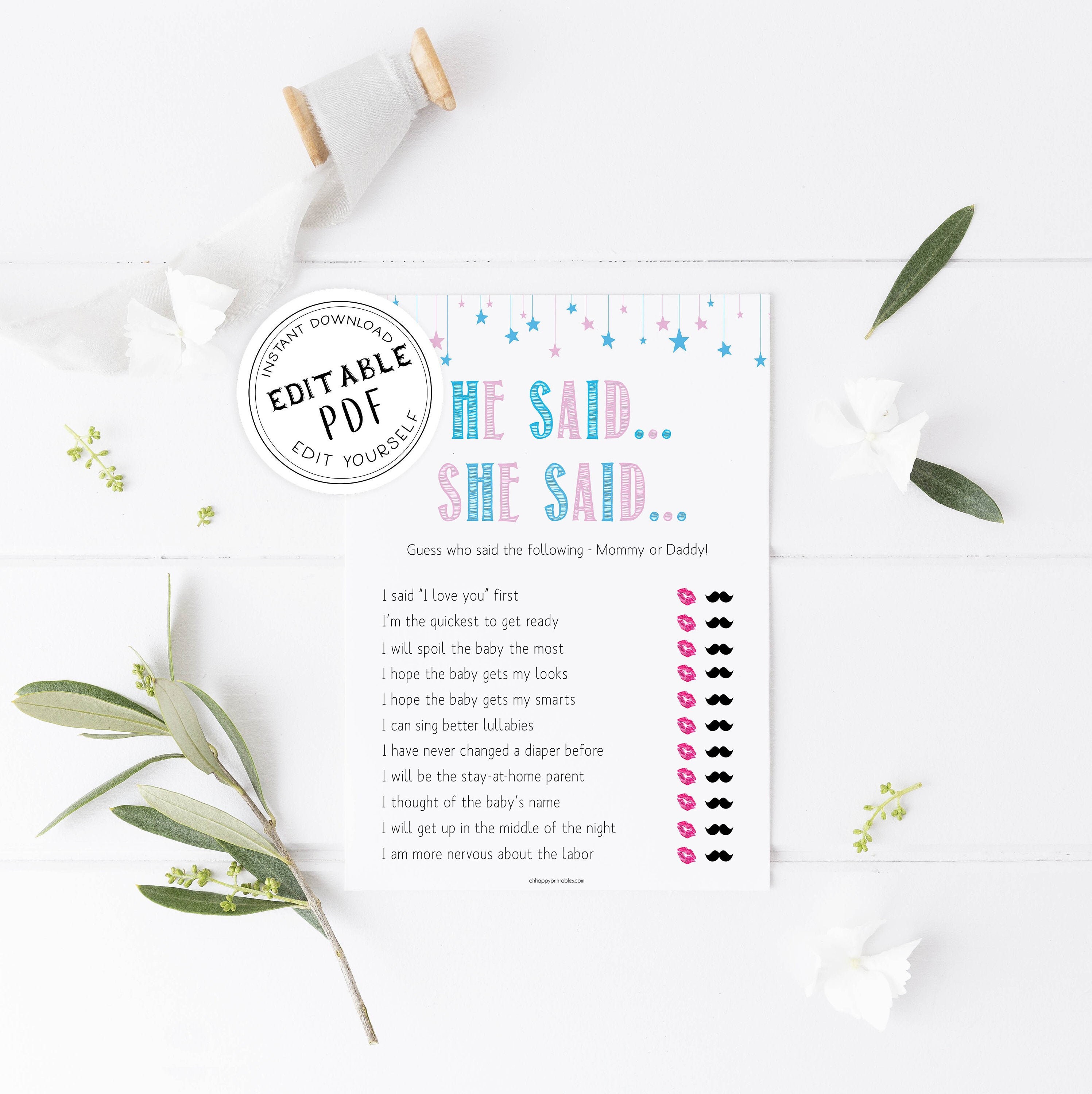 EDITABLE He Said She Said Baby Shower Game Printable Baby - Etsy UK