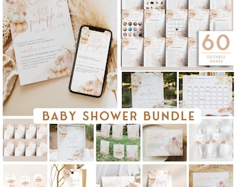 Little Pumpkin Fall Baby Shower Bundle, Editable Floral Pumpkin Set, Baby Shower Invitation Bundle, Fall Baby Shower Games Editable LP3