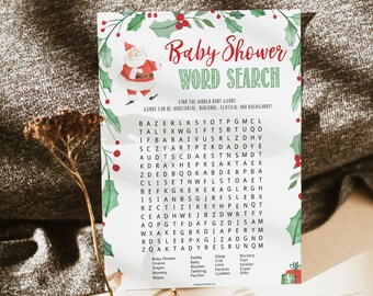 Christmas Baby Shower, Word Search, Baby Shower Word Search, Printable Baby Games, Christmas Word Search, Festive Fun Baby Word Search CH1