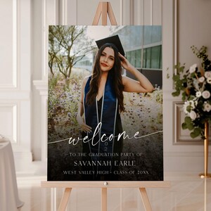 PRINTED + SHIPPED Photo Graduation Welcome Sign, Faded Graduation Board, Senior College Graduation Party Welcome Sign, Graduation Backdrop