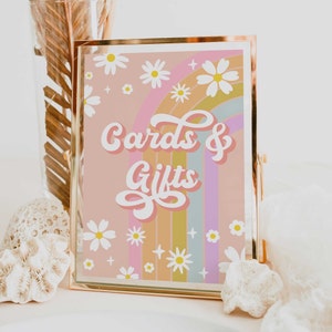 Groovy Birthday Party Decor Cards & Gifts 70&#39; Daisy Sign Decor Groovy Rainbow Hippie Birthday Decoration Editable Birthday Decor Signs GRV