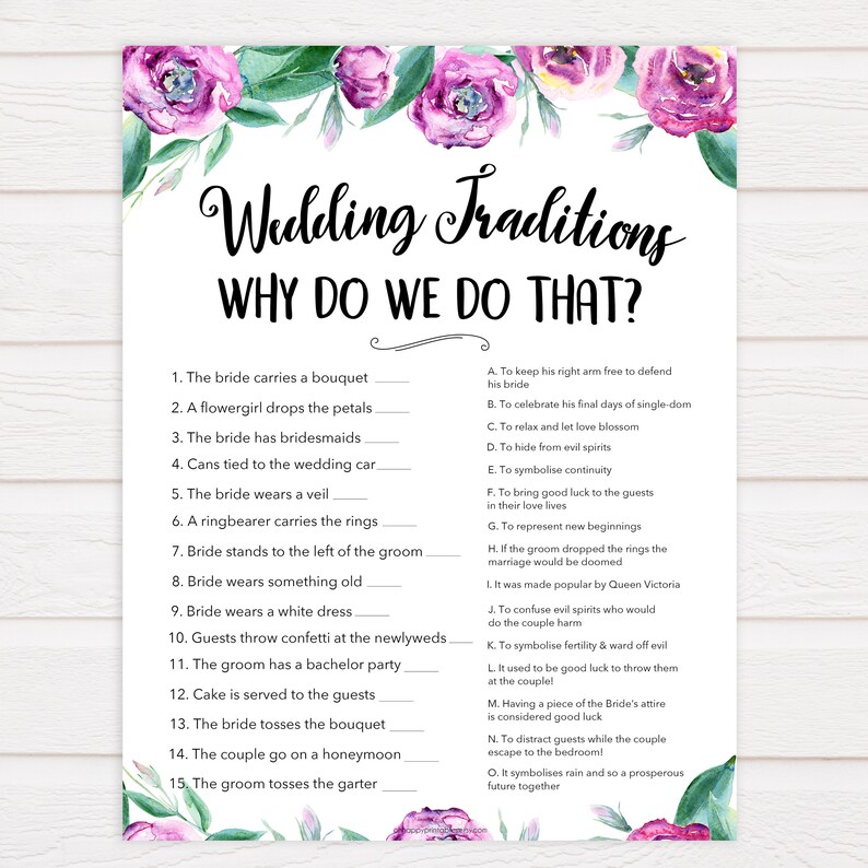 Wedding Traditions Bridal Shower Game Wedding Trivia Game Etsy