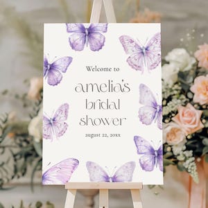 A Lifetime of Butterflies Bridal Shower Welcome Sign, Editable Simple Butterly Bridal Shower Welcome Sign, Purple Bridal Shower Decor LOB