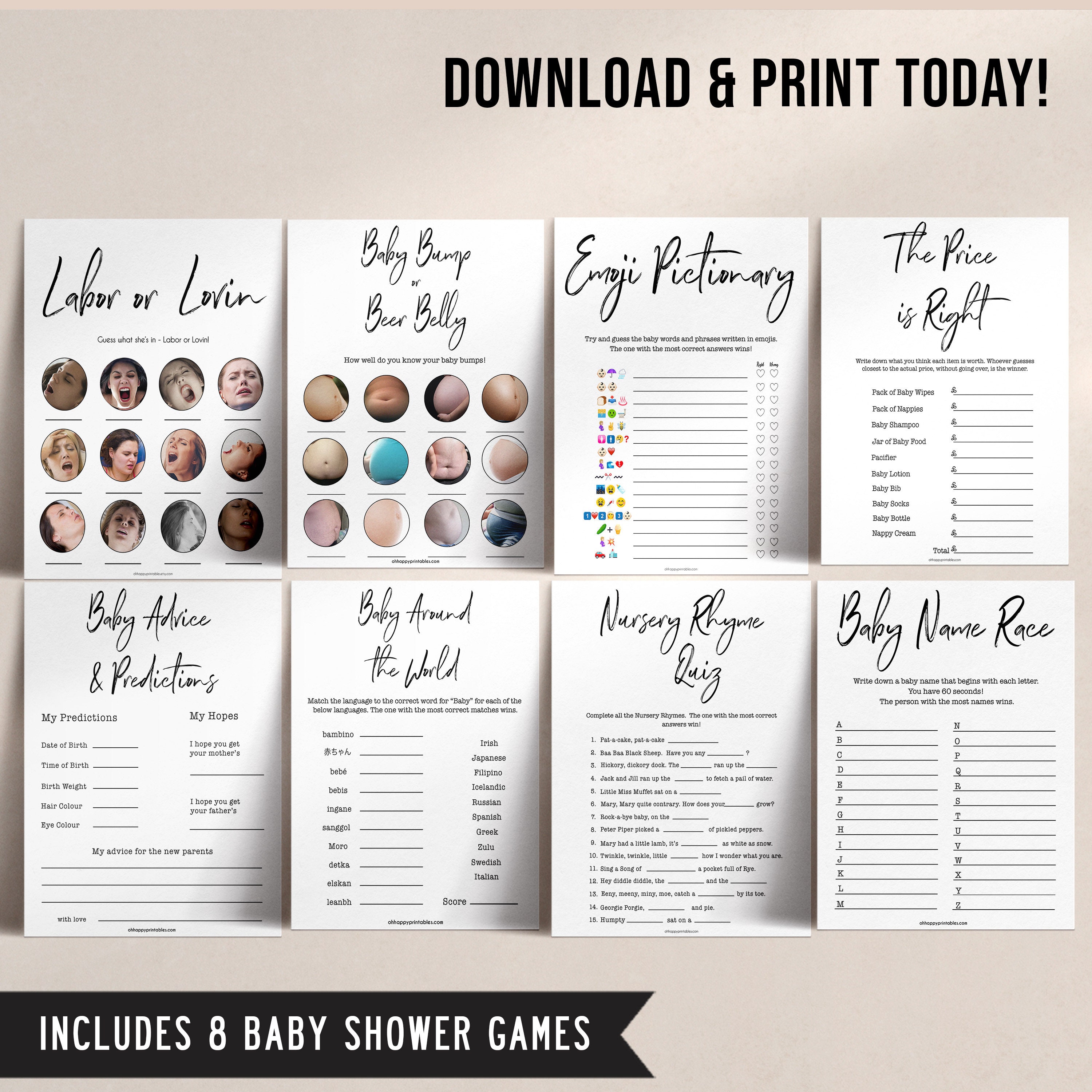 8 Baby Shower Games Printable Baby Shower Games Baby Shower - Etsy