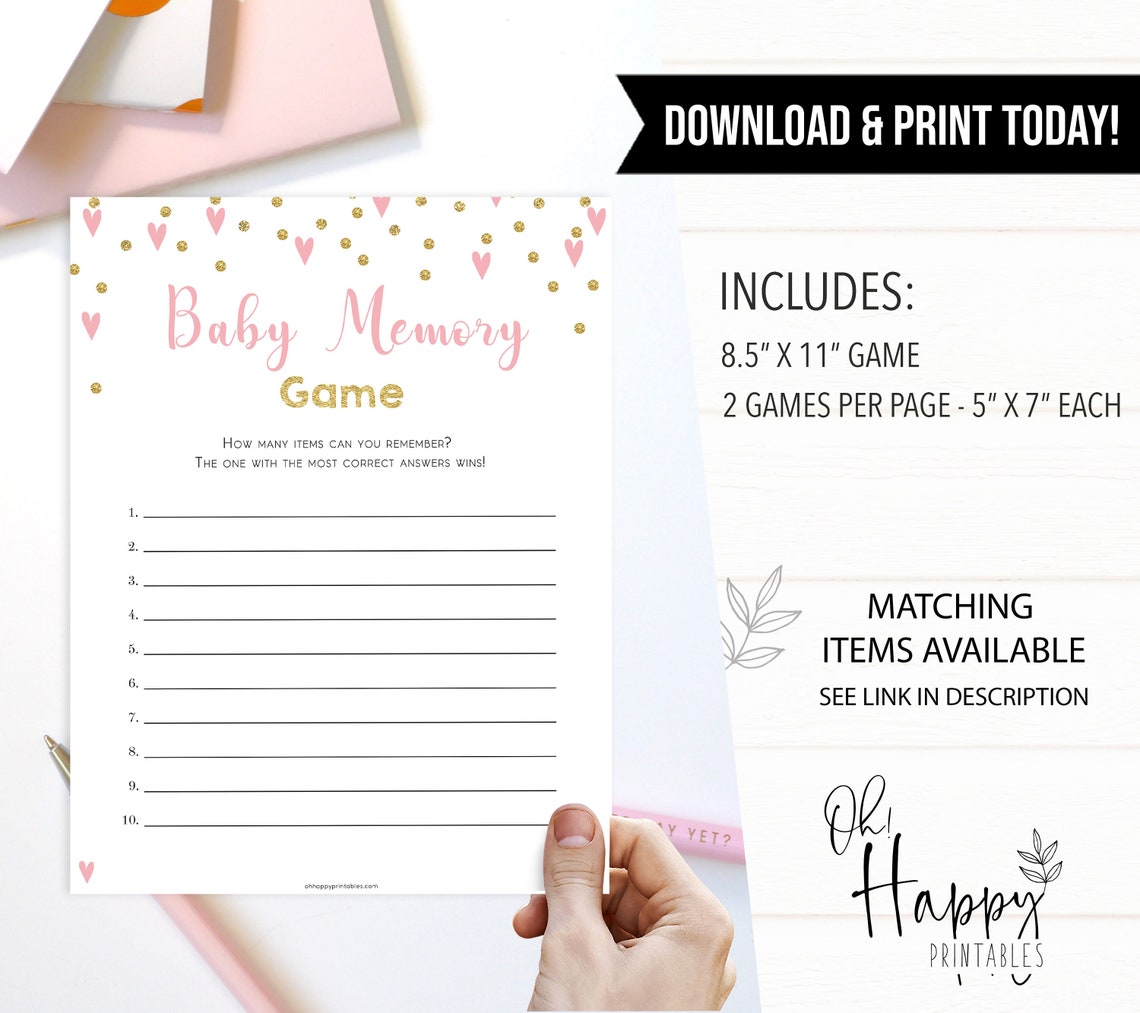 Baby Shower Memory Game Printable Baby Shower Games Pink | Etsy