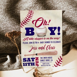 EDITABLE Baseball Baby Shower Invitation, Little Slugger Oh Baby Shower Invite Template, Editable Invitation Template, Printable Baby BB15