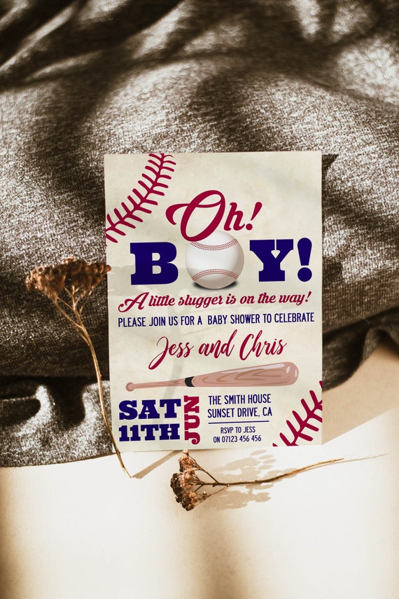 EDITABLE Baseball Baby Shower Invitation, Little Slugger Oh Baby