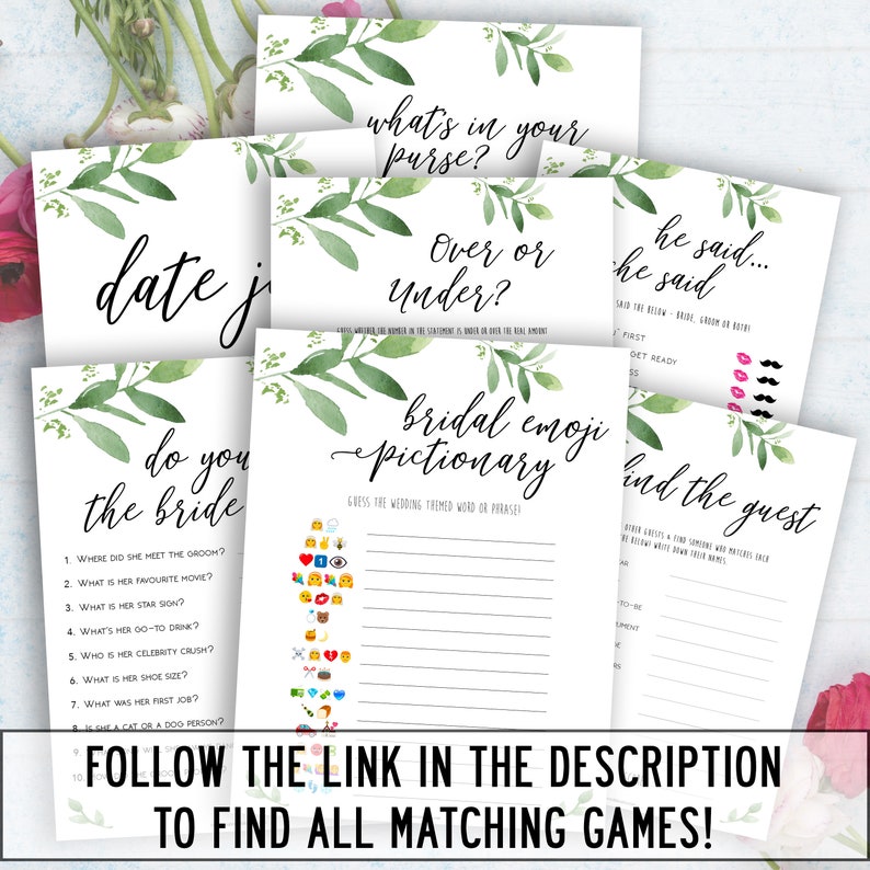Bridal Shower Printable Games Greenery Bridal Shower Greenery Wedding Shower Bundle 5 Bridal Shower Games Printable Pack Eucalyptus GLG