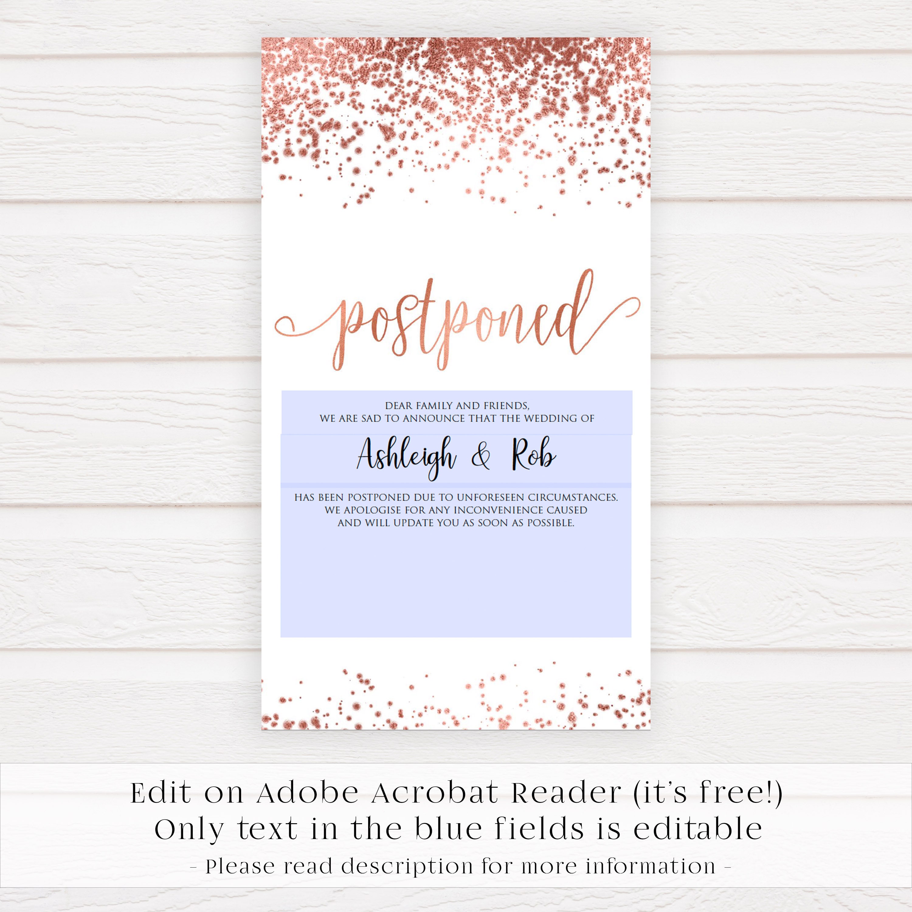 EDITABLE Event Postponement Digital Announcement Wedding Etsy