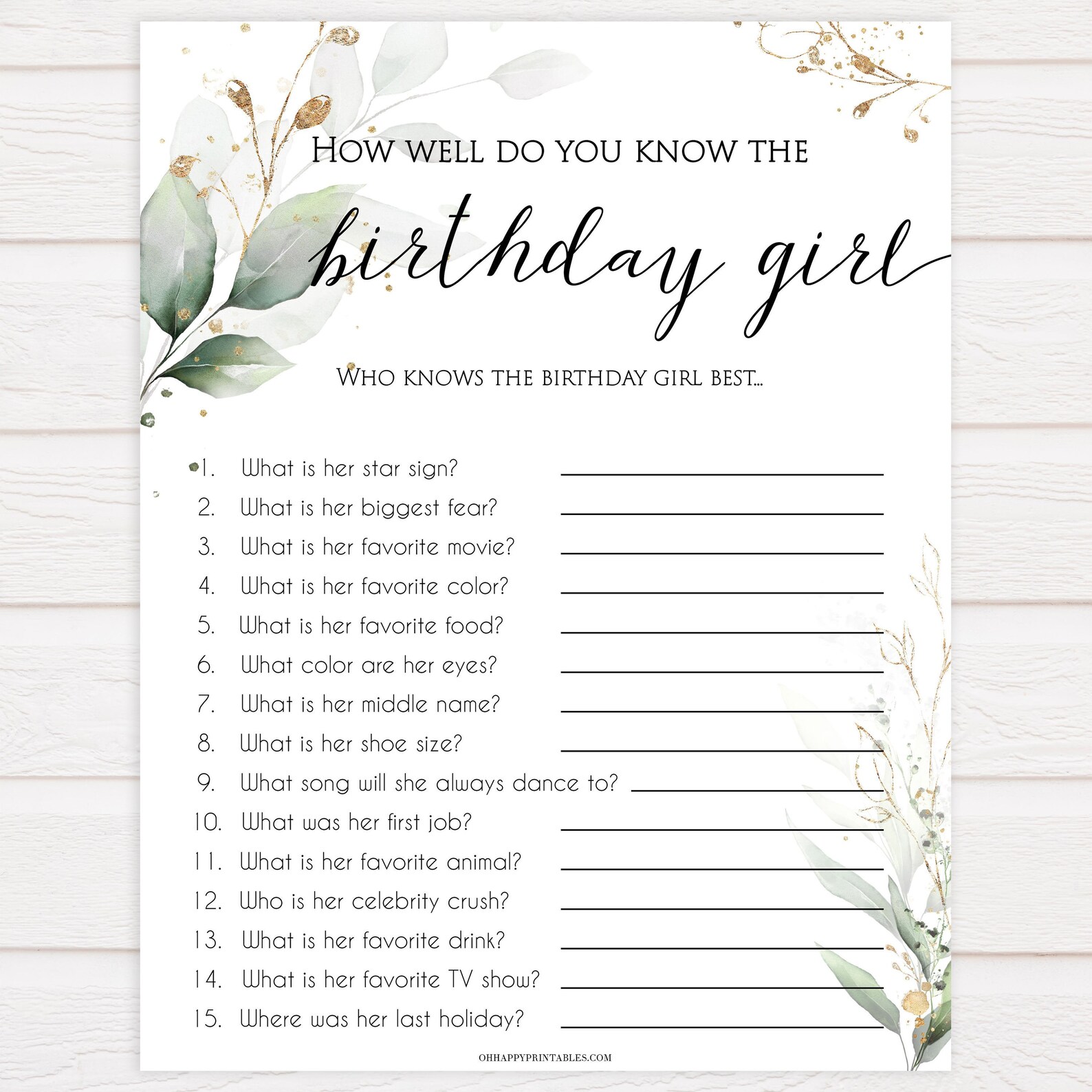 Know the Birthday Girl Printable Birthday Games Do You Know | Etsy