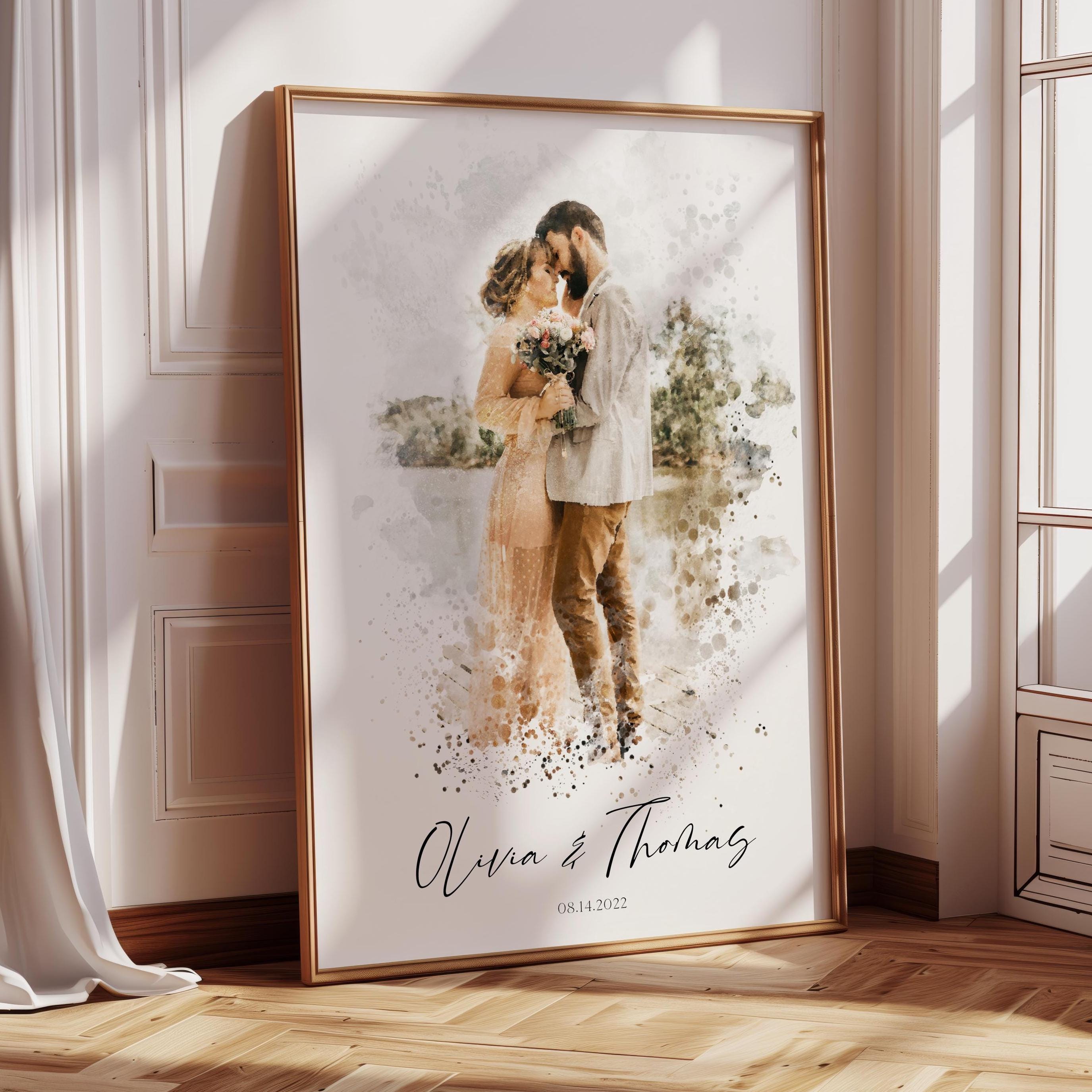 Watercolor Couple Portrait from Photo, Custom Gift for Wife, Paper Wedding Anniversary, Couples Present, Personalised Gift For Her