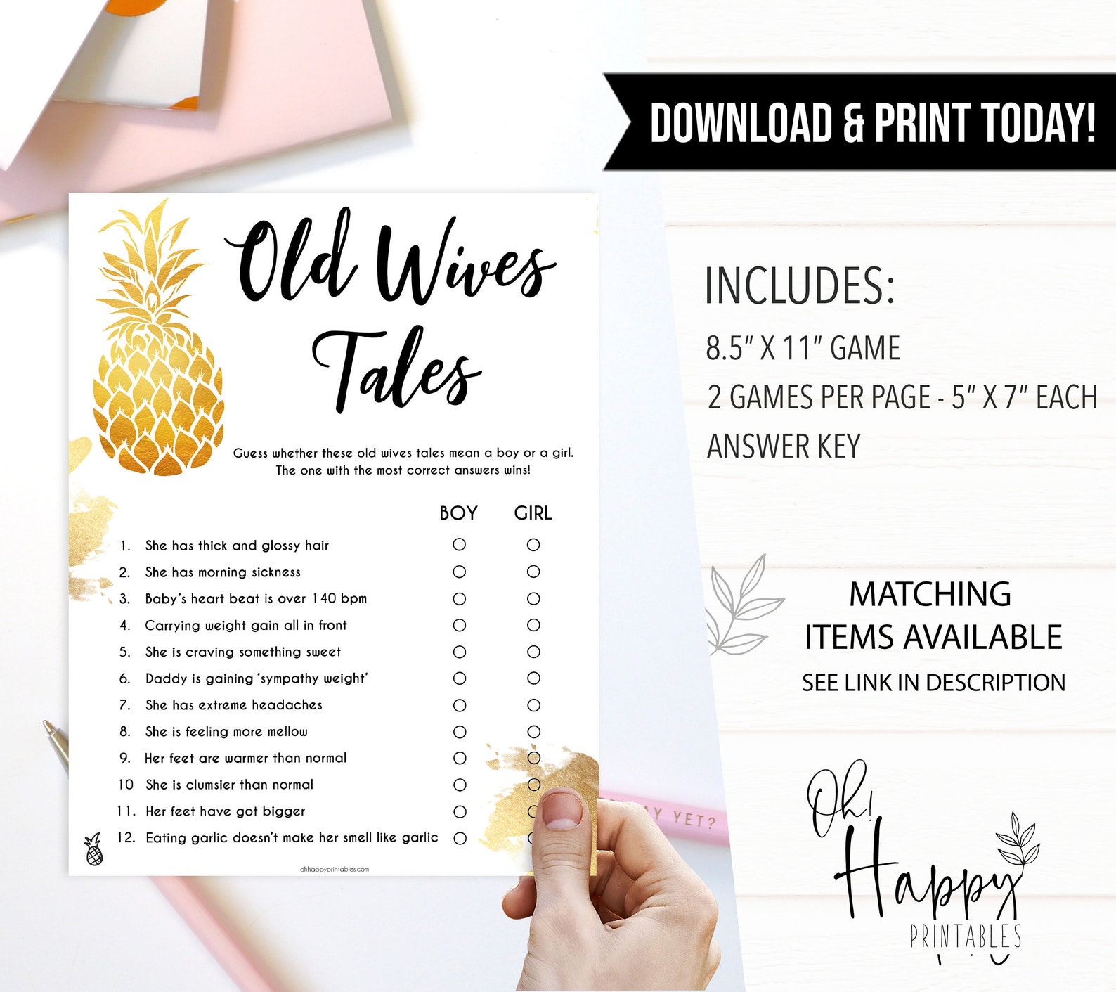 Pineapple Baby Shower Old Wives Tales Game Printable Baby Etsy